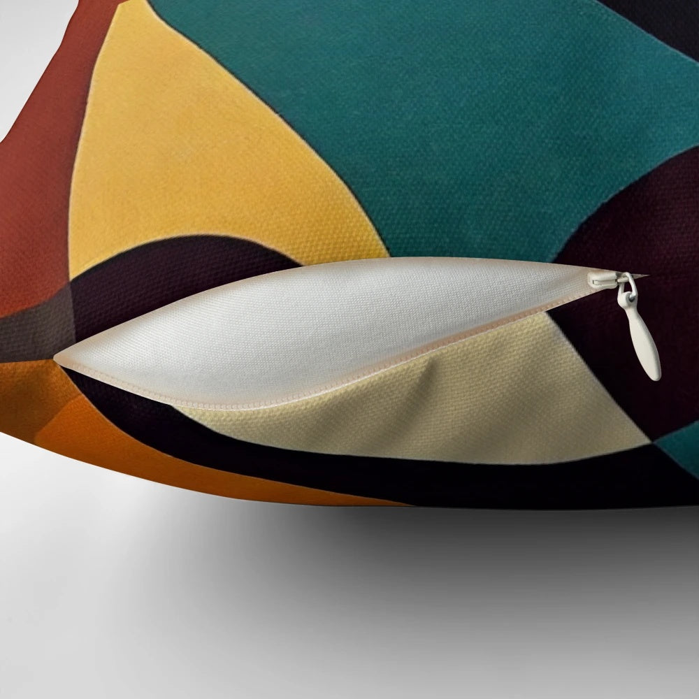 Geometric shapes mid century abstract art pillow with bold, colorful, retro design