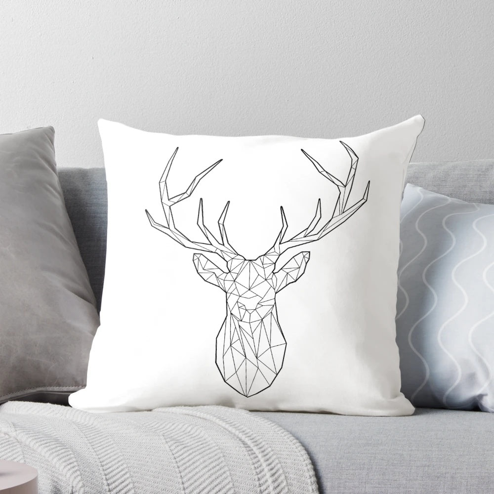 Stylized geometric stag deer head wall art in white