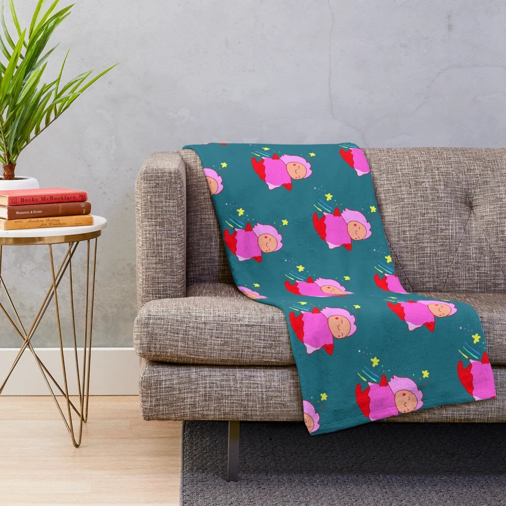 Ghibli anime-inspired plush blanket featuring a fish girl character
