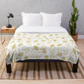 Ginkgo biloba linocut pattern glitter gold plush blanket