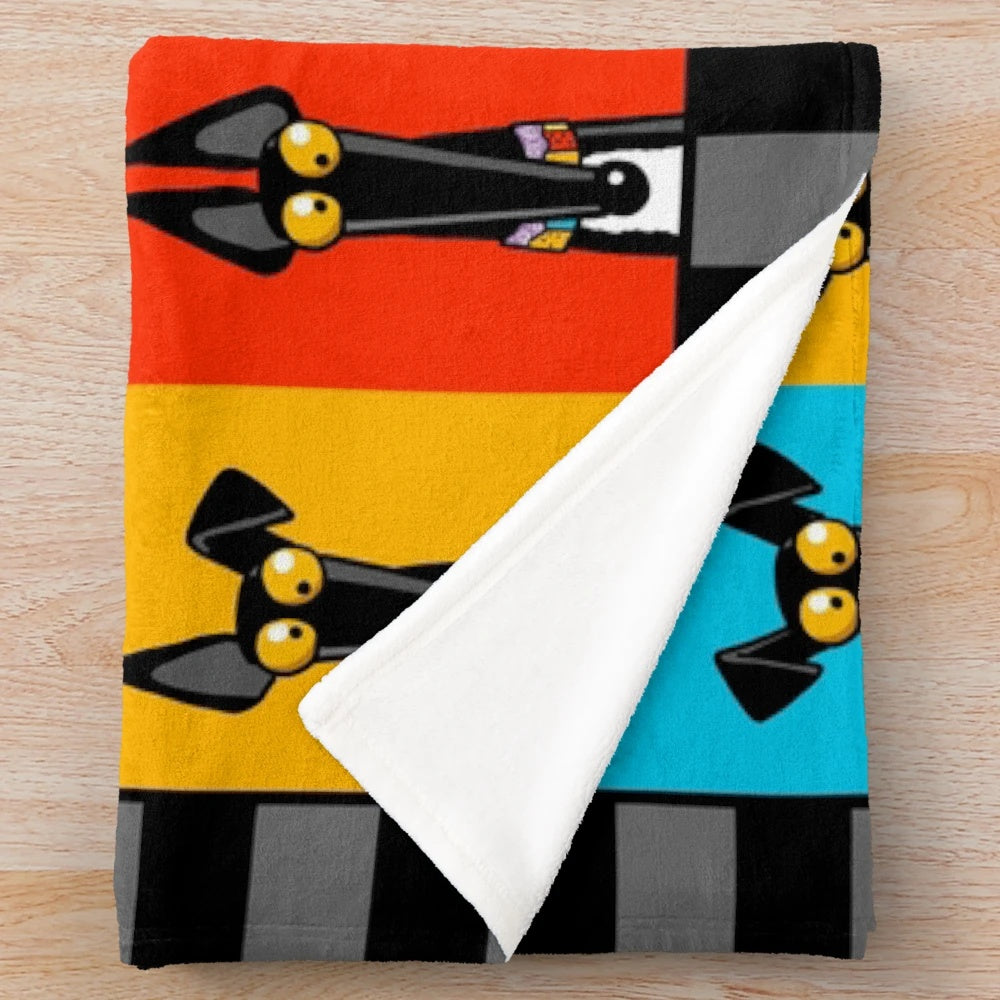 Greyhound plush blanket featuring a cartoon dog design