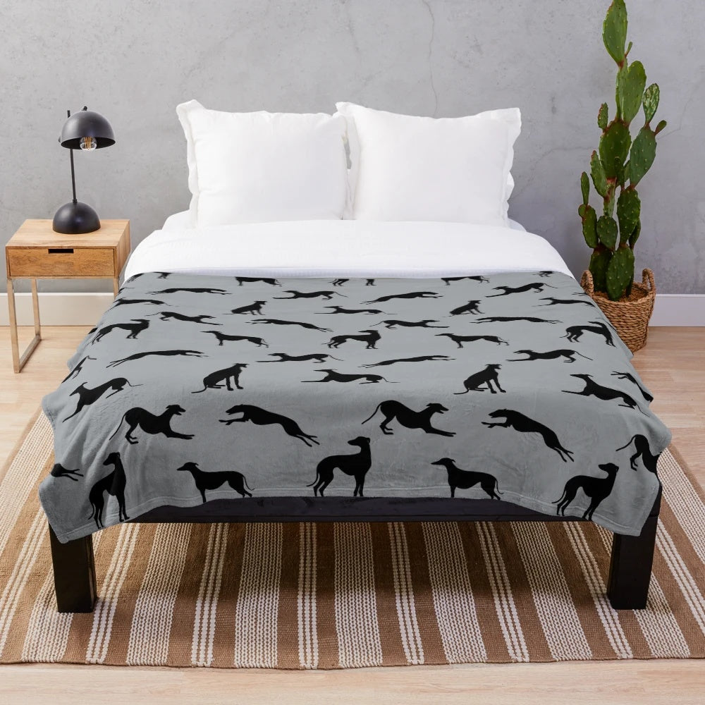 Greyhound Silhouette Plush Blanket with Sighthound Breeds