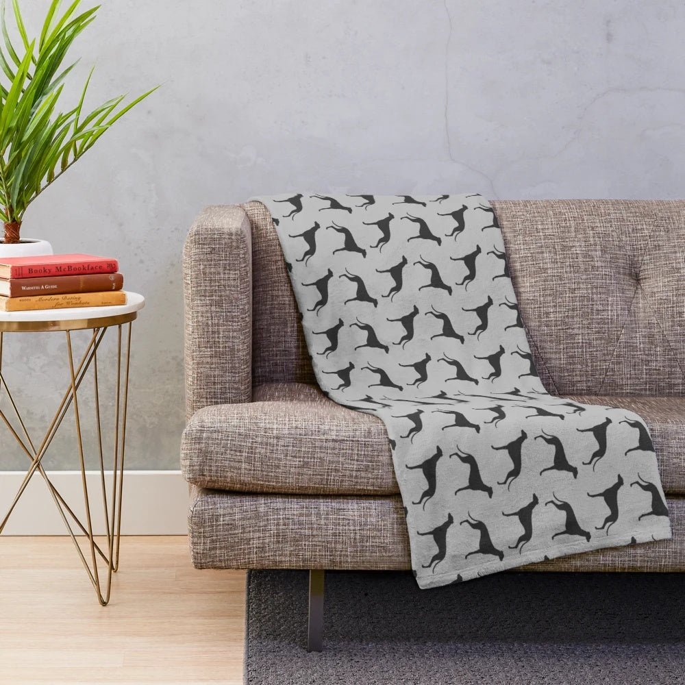 Greyhound silhouette plush blanket featuring the elegant profile of a hound dog