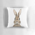 Handpainted watercolor painting of a cute rabbit on a decorative throw pillow