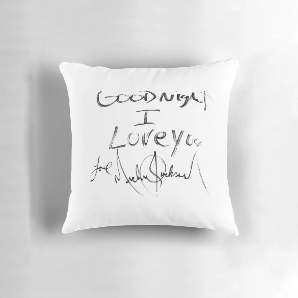 "Goodnight" pillow with handwritten text inspired by Michael Jackson
