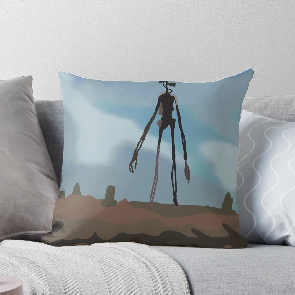 Spooky and unsettling Siren Head themed pillow for paranormal enthusiasts