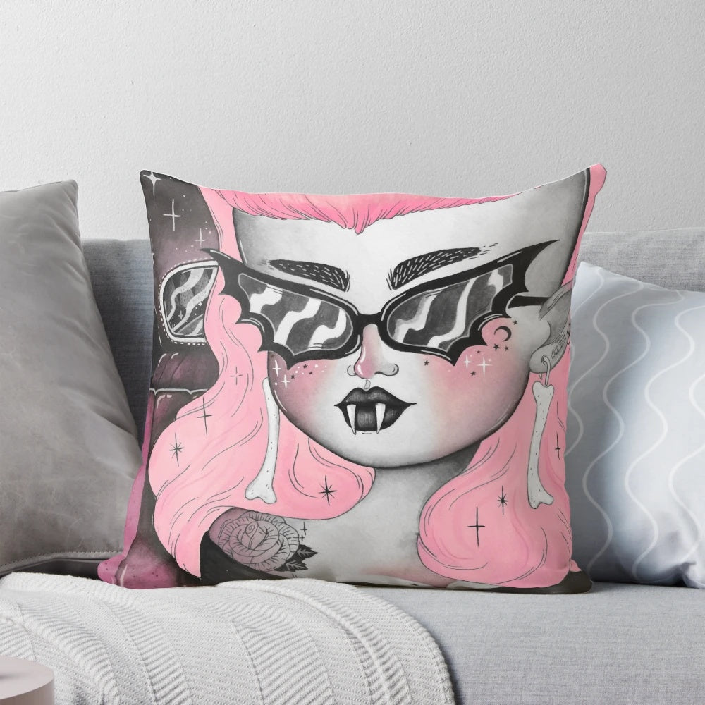 Dark and moody ROUTE 666 horror-themed throw pillow for a spooky, supernatural aesthetic.