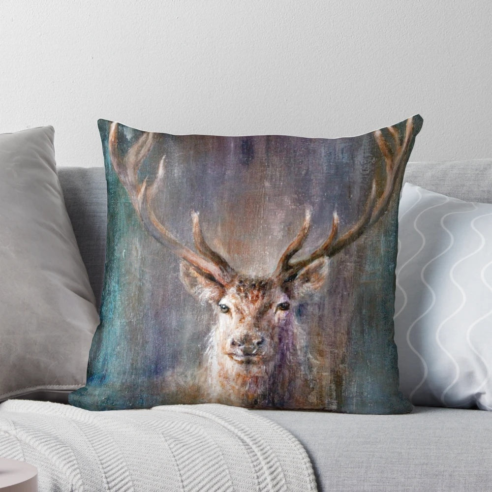 Decorative Highland Hues Stag Pillow with Antler Design