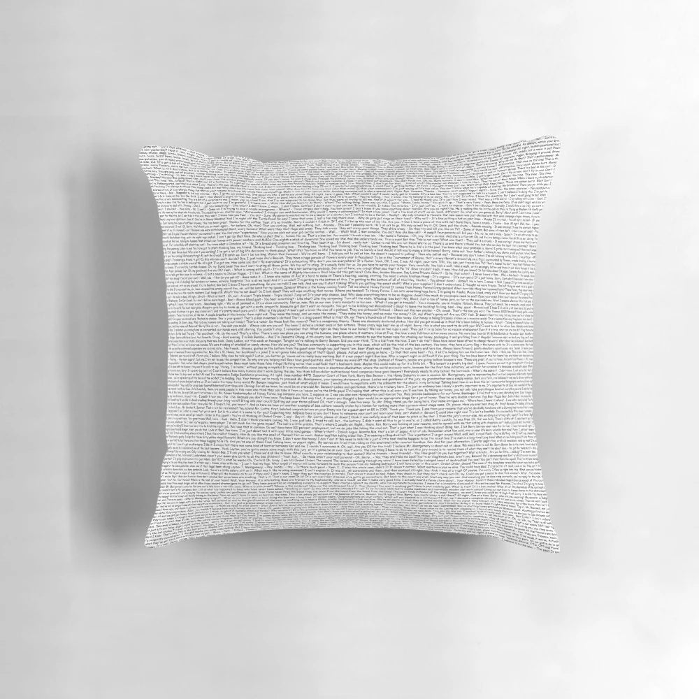 Soft, plush pillow featuring the entire Bee Movie script, perfect for fans of dank memes and comedy.