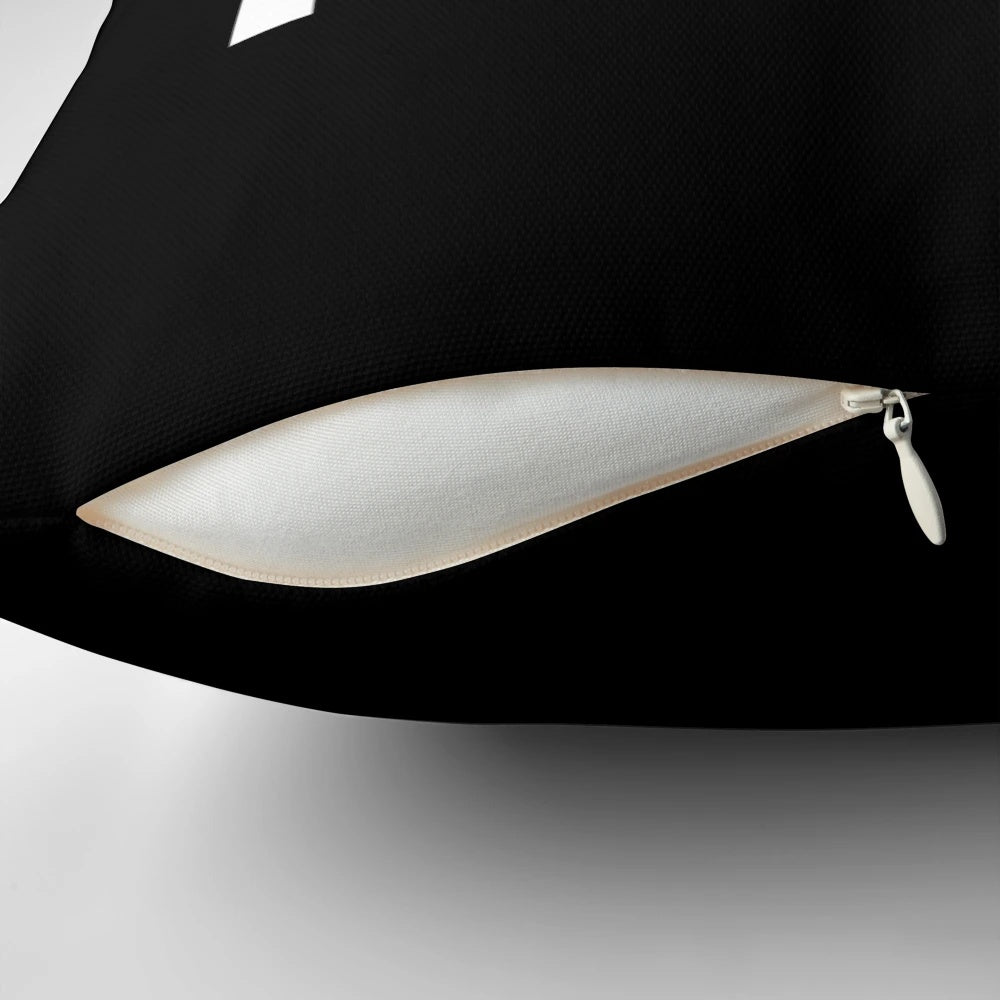 Humorous "Your Mom" pillow with black and white design and double entendre joke