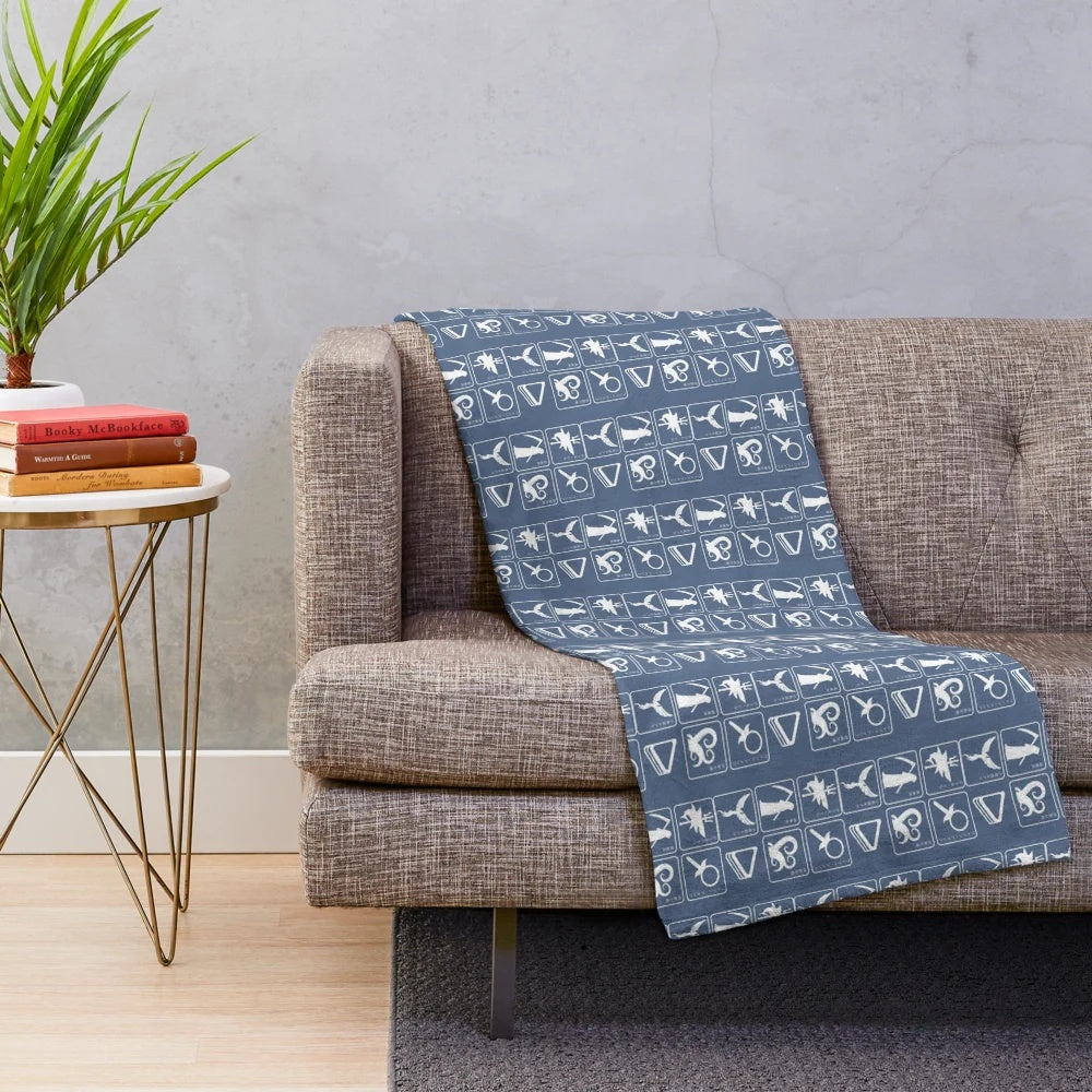 Hololive EN Holomyth Symbols Plush Blanket featuring Gawr Gura, Mori Calliope, and other Hololive EN talents