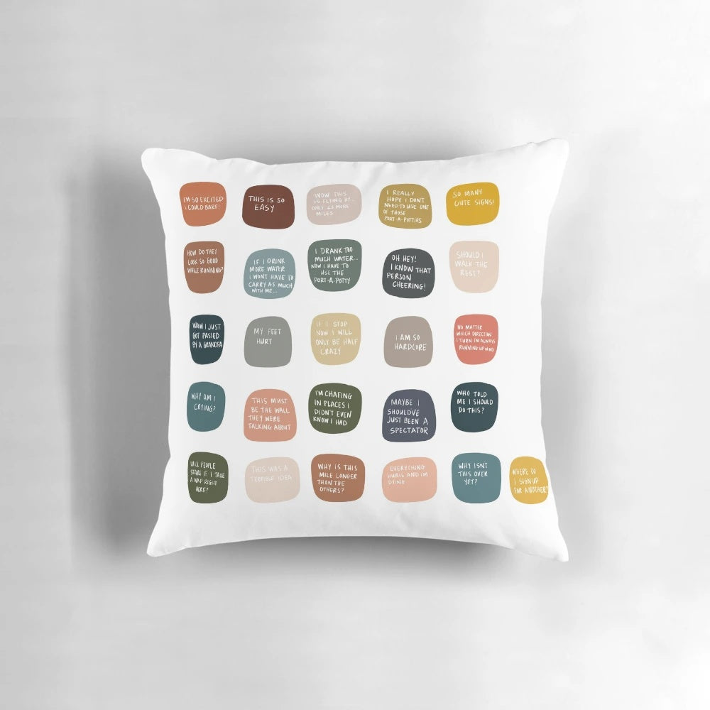 Soft, comfortable pillow with a funny marathon running quote