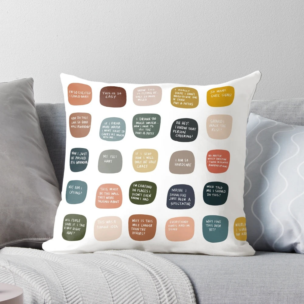 Soft, comfortable pillow with a funny marathon running quote