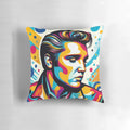 An Elvis Presley pop art pillow featuring the iconic image of the King of Rock & Roll.