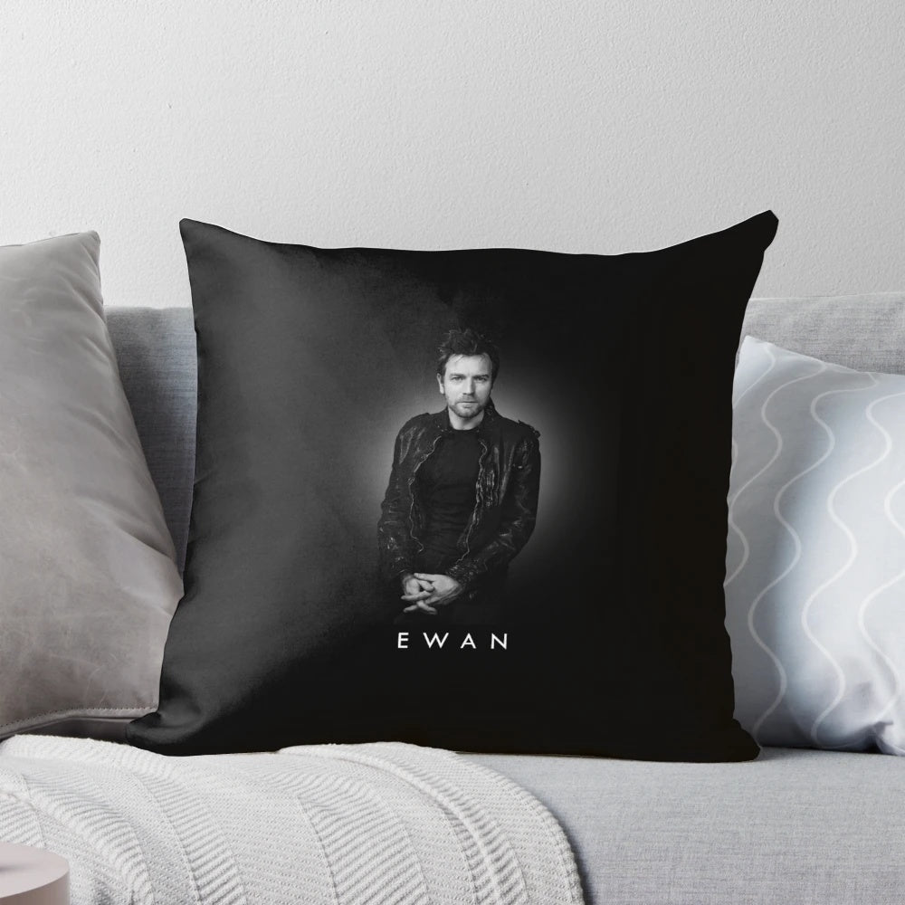 Soft, high-quality pillow featuring a striking black and white portrait of acclaimed actor Ewan McGregor