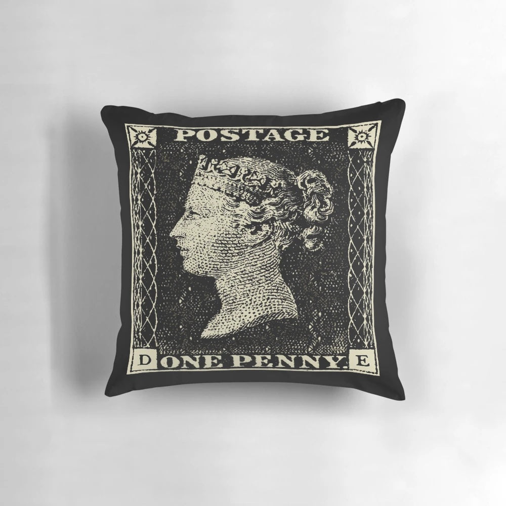 Pillow featuring the iconic Penny Black, the world's first adhesive postage stamp from Great Britain