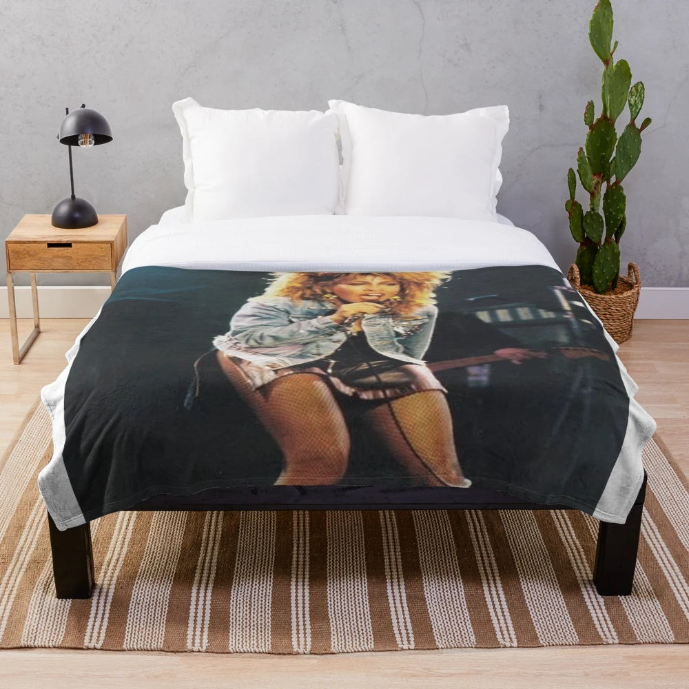 Tina Turner inspired plush blanket with retro aesthetic