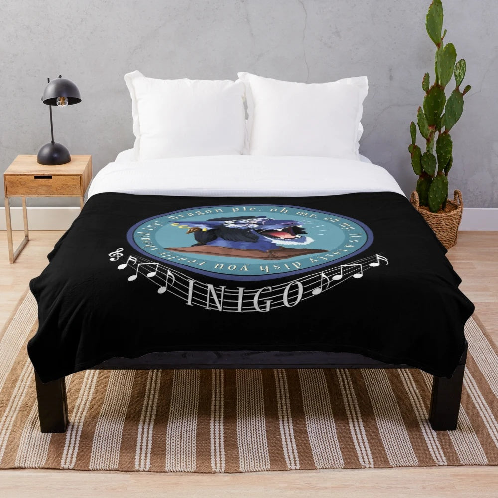 Inigo's Dragon Pie inspired plush blanket featuring the character from the Skyrim mod