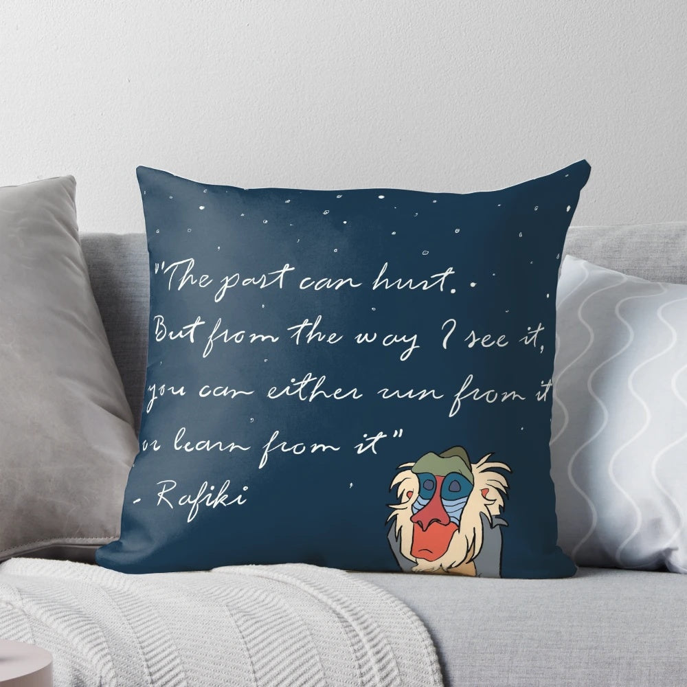 Vintage-inspired Rafiki quote pillow featuring a navy blue background with stars