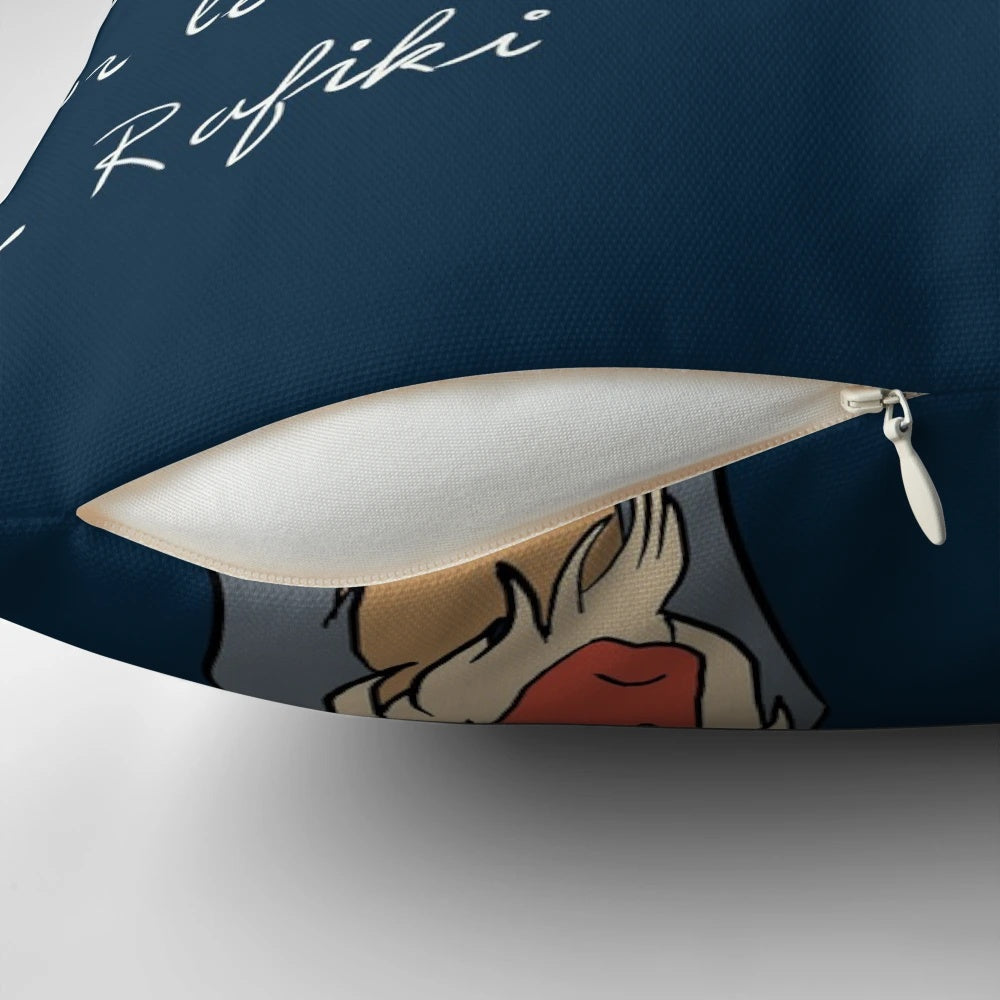 Vintage-inspired Rafiki quote pillow featuring a navy blue background with stars