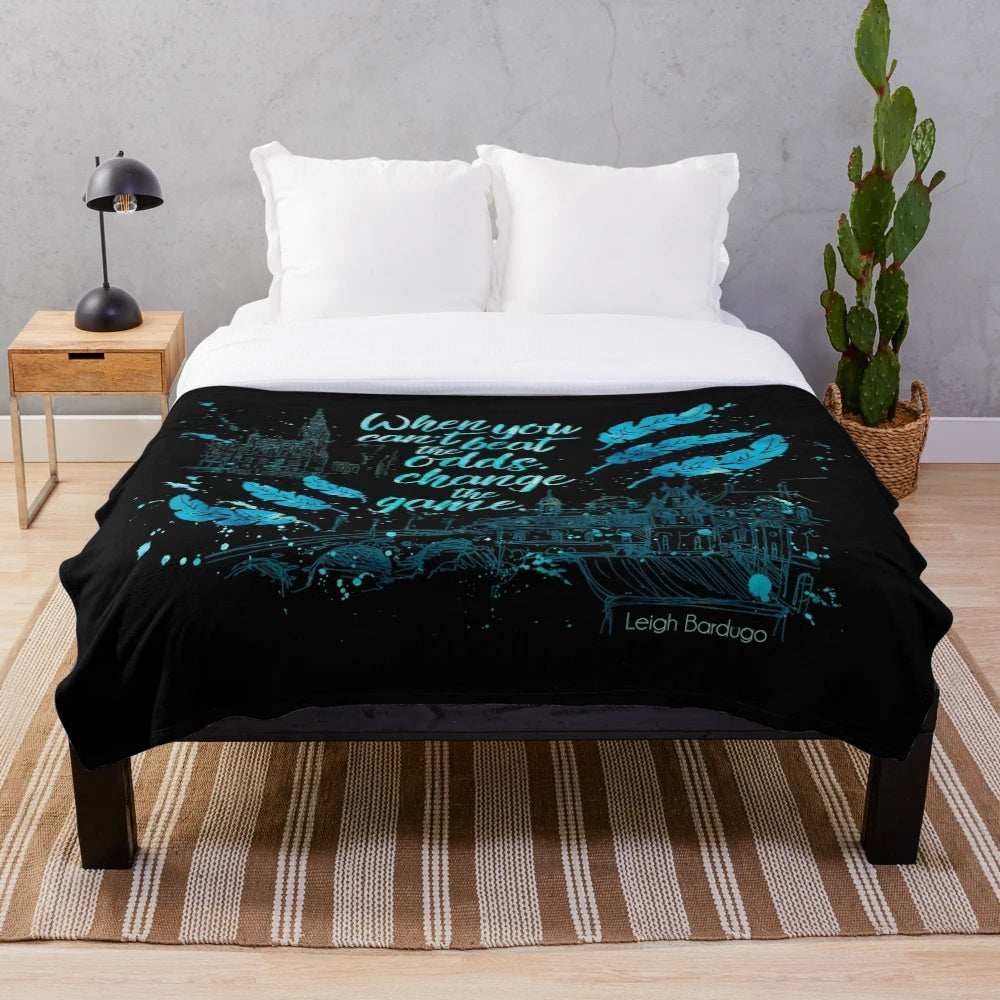 Six of Crows inspired plush blanket featuring a watercolor literary quote