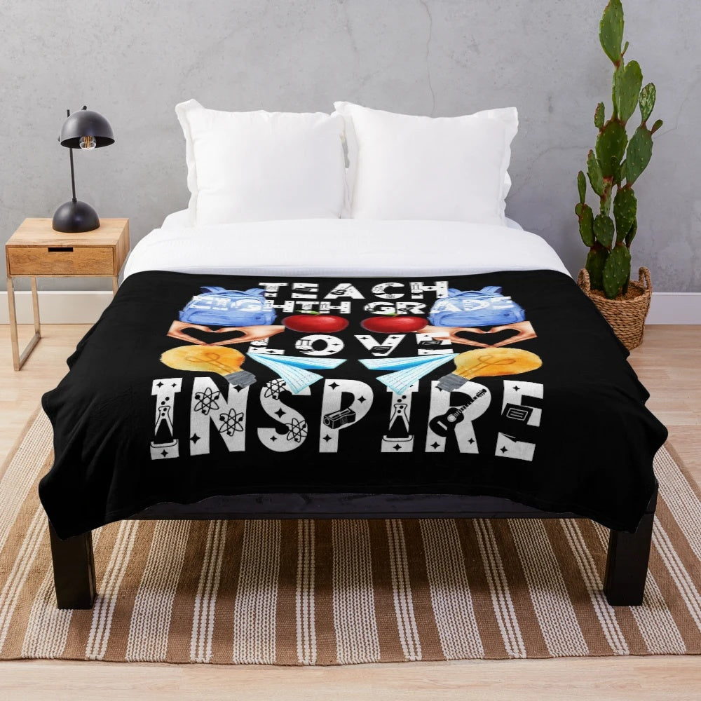Plush blanket with the text "teach eighth grade love inspire; the future of the world is in my classroom