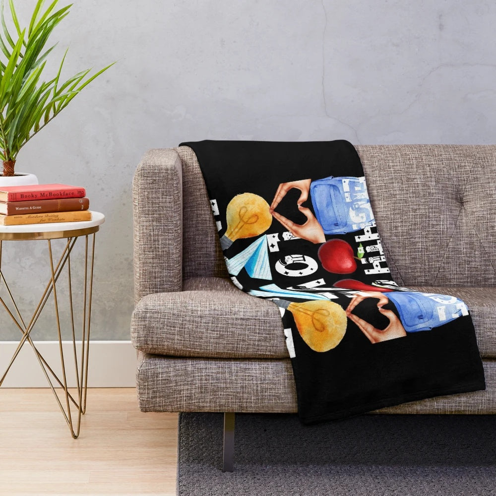 Plush blanket with the text "teach eighth grade love inspire; the future of the world is in my classroom