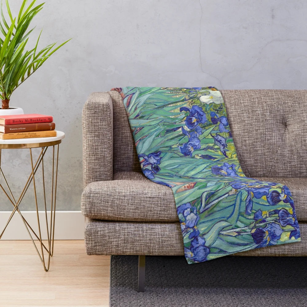 Irises Plush Blanket Featuring Van Gogh's Iconic Floral Artwork