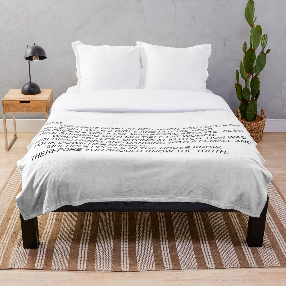 Jersey Shore themed plush blanket featuring an anonymous letter design