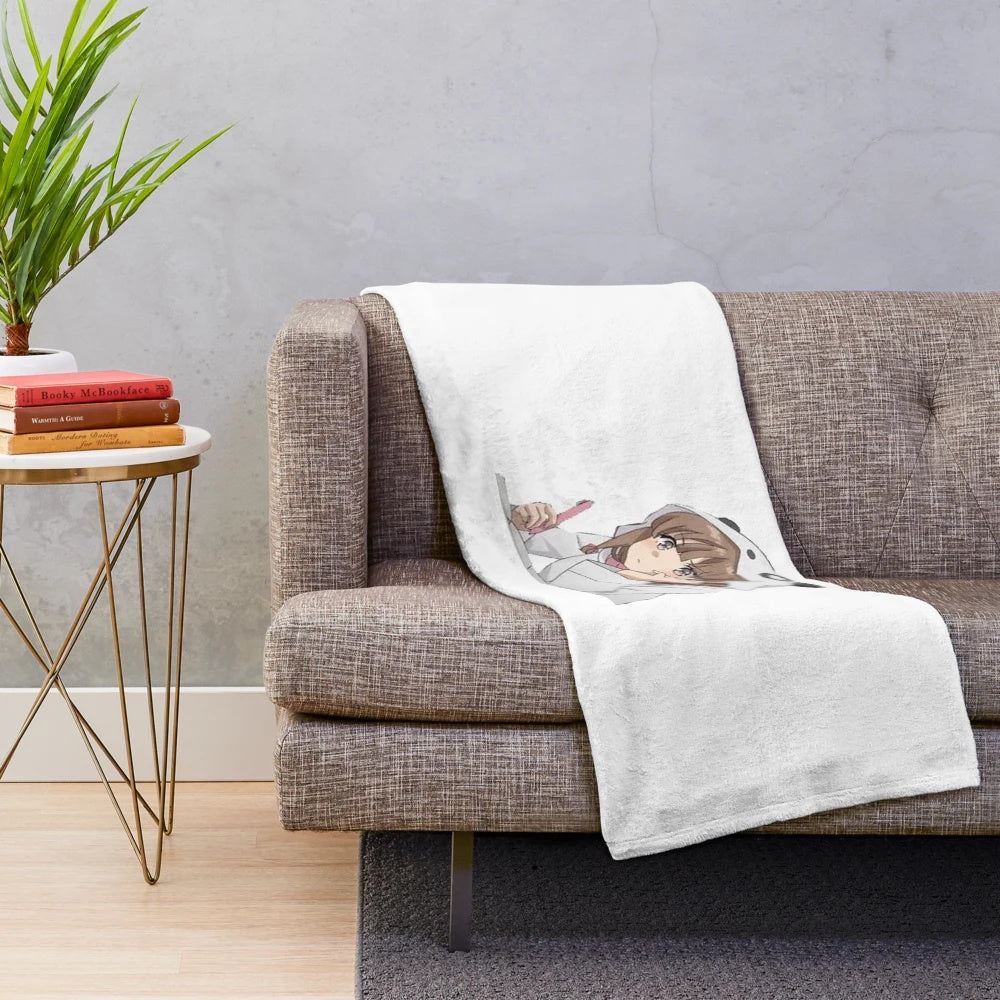 Kaede Azusagawa inspired plush blanket featuring the cute anime character from Bunny Girl Senpai