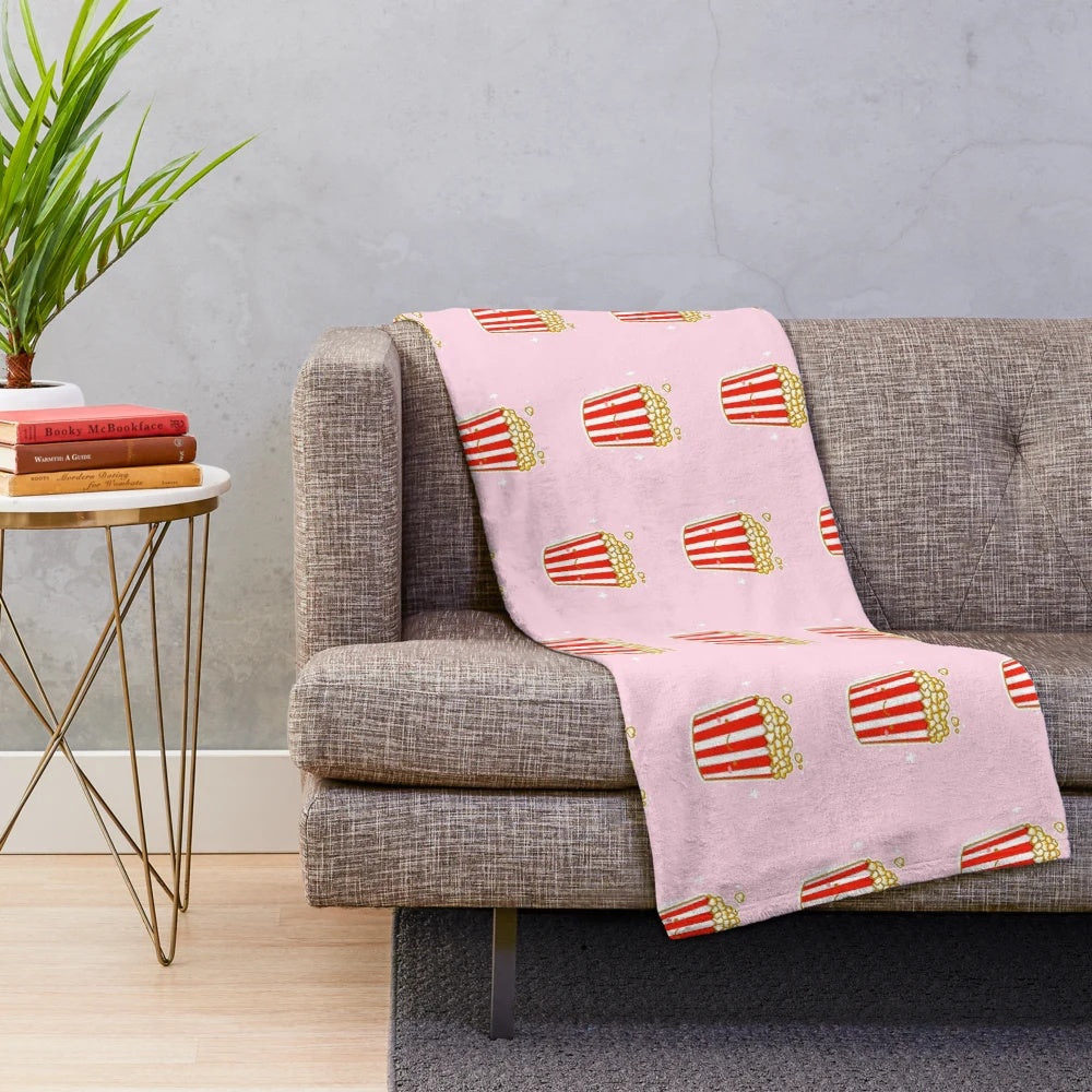 Kawaii plush blanket with cinematic snack inspired design