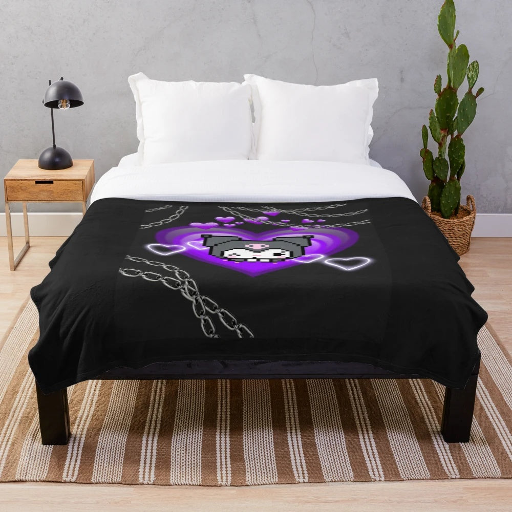 Kuromi-inspired plush blanket with dark colors and modern anime design