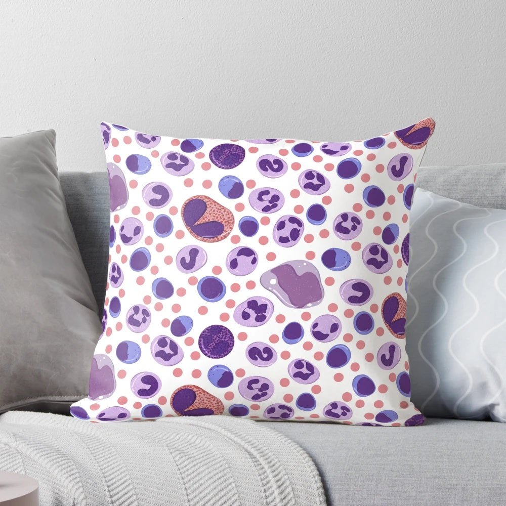 Large white blood cell pattern pillow with microscopic view of leukocytes