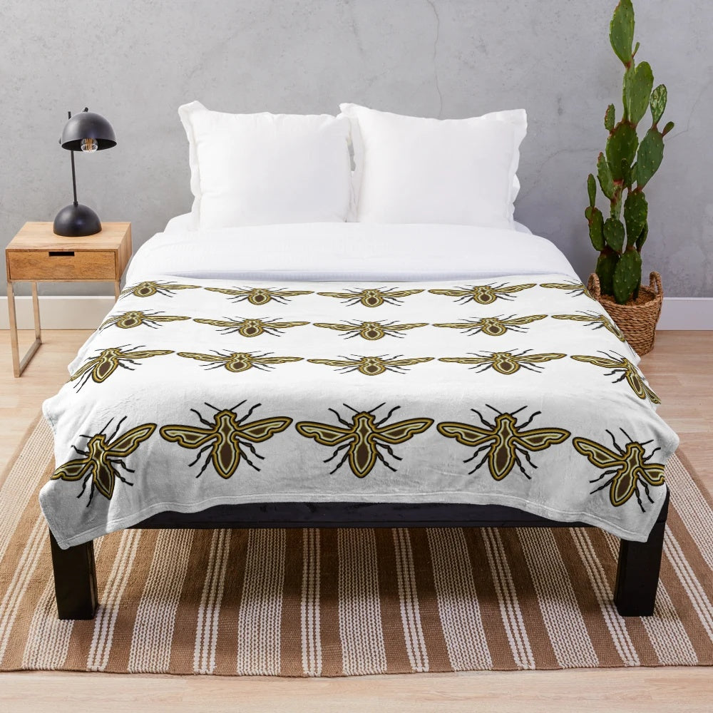 Colorful abstract plush blanket featuring a legendary bee design