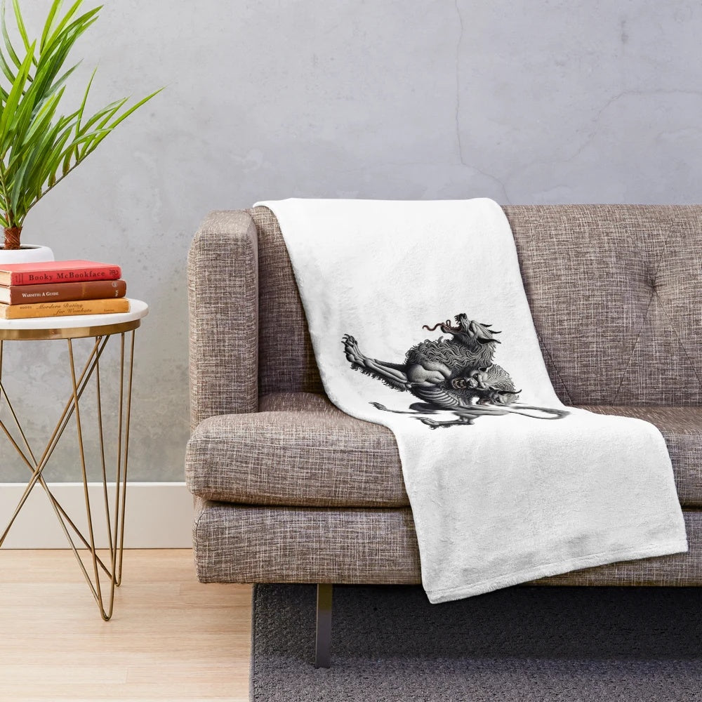 Embroidered Cerberus the three-headed dog from mythology plush blanket