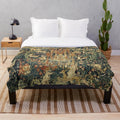 Verdure with Forest Animals Medieval Floral Plush Blanket