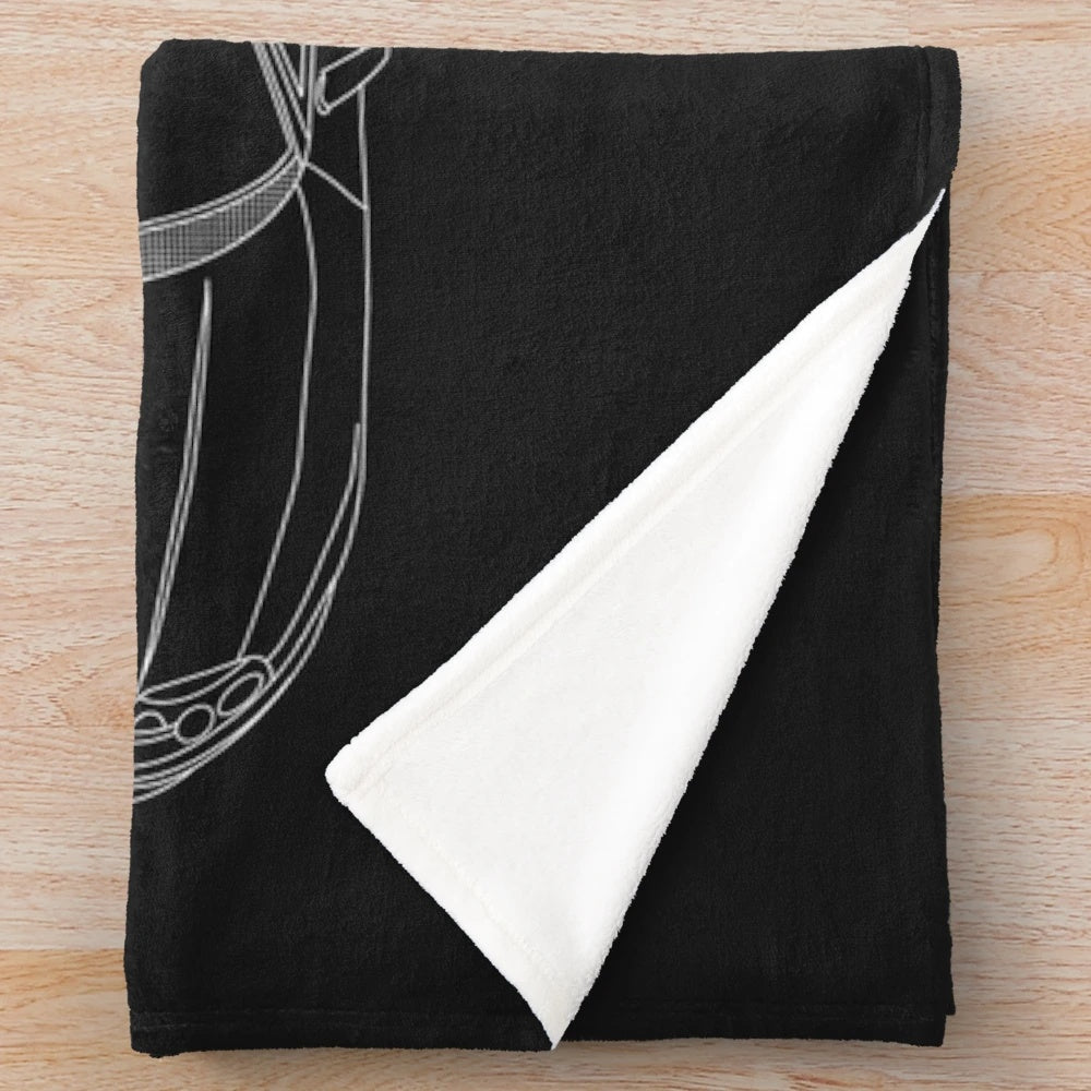 Plush car themed blanket with blueprint design