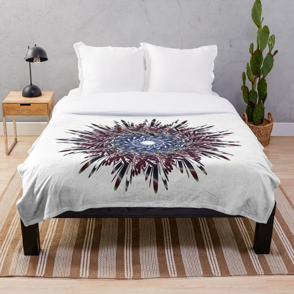 Luxurious designer's plush blanket with a vibrant, stylish pattern
