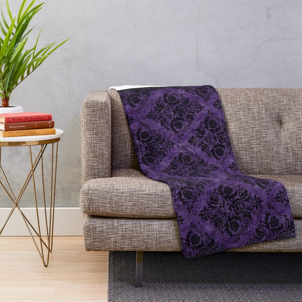 Gothic damask pattern purple plush blanket