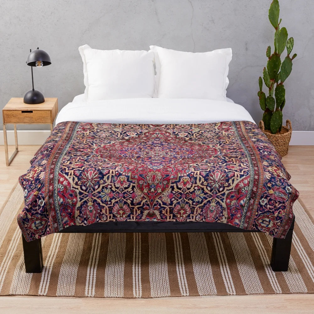 Kashan-inspired plush blanket with antique Persian rug pattern