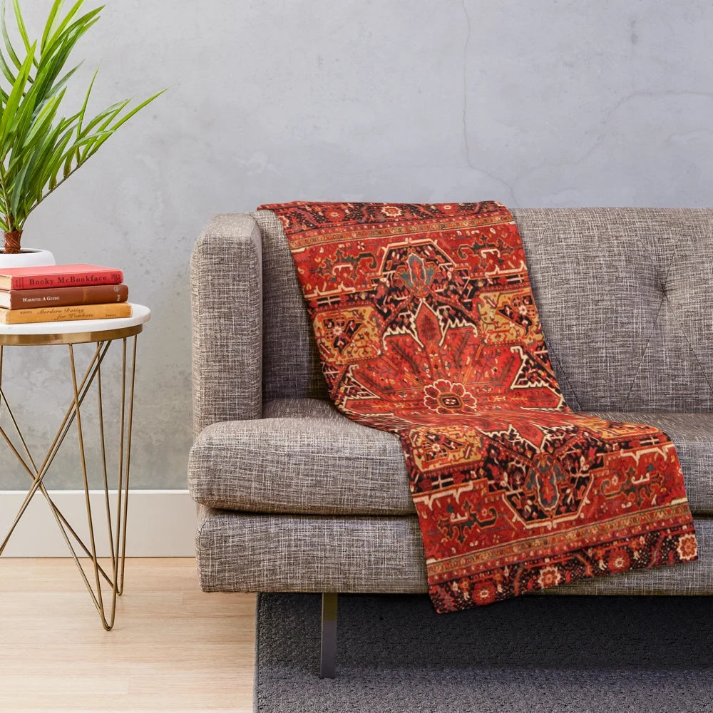 Antique Persian Rug Inspired Plush Blanket