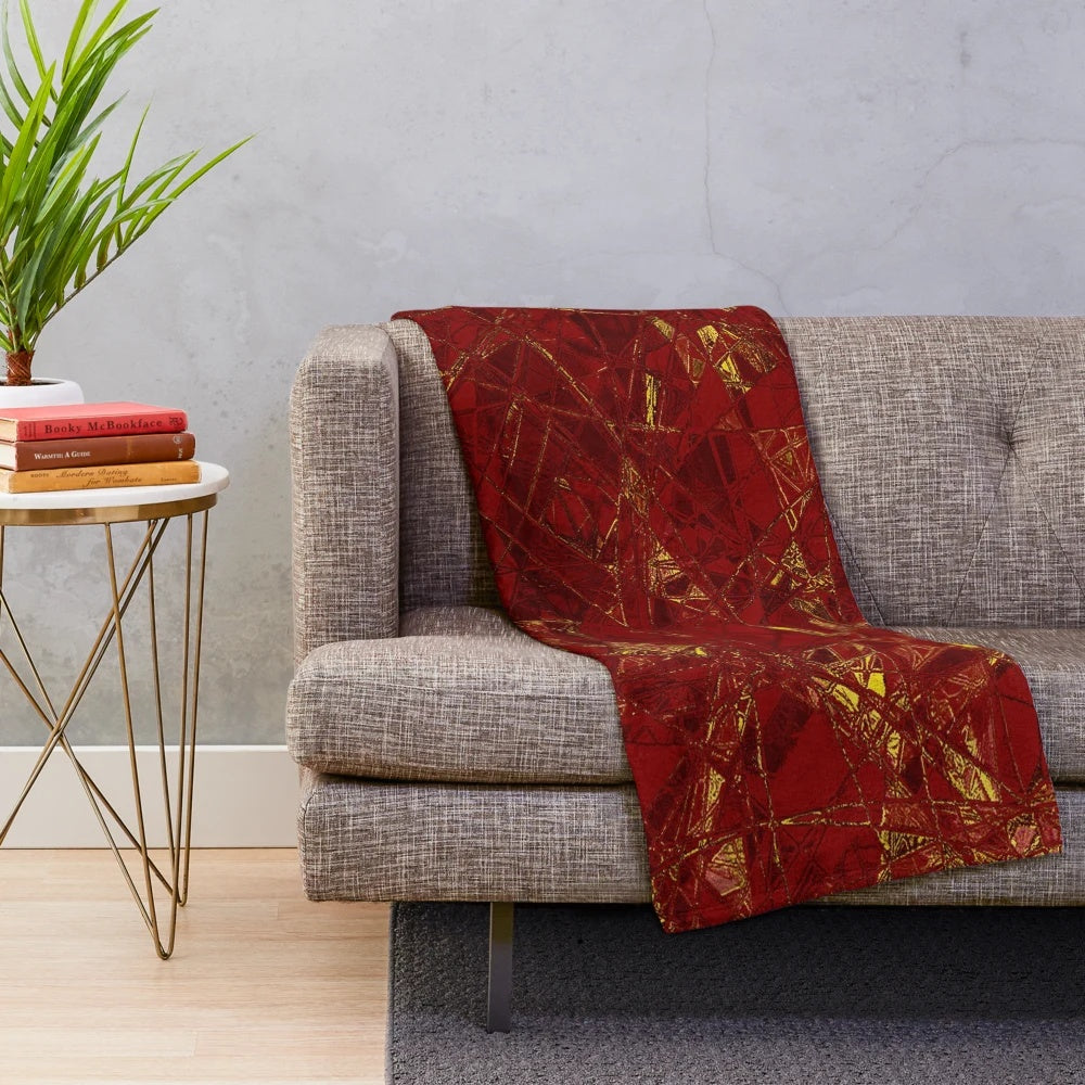 Aurelia - Luxurious plush metallic geometric blanket in red and gold