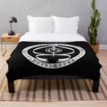 Madoka Magica inspired white plush blanket featuring the iconic Grief Seed design