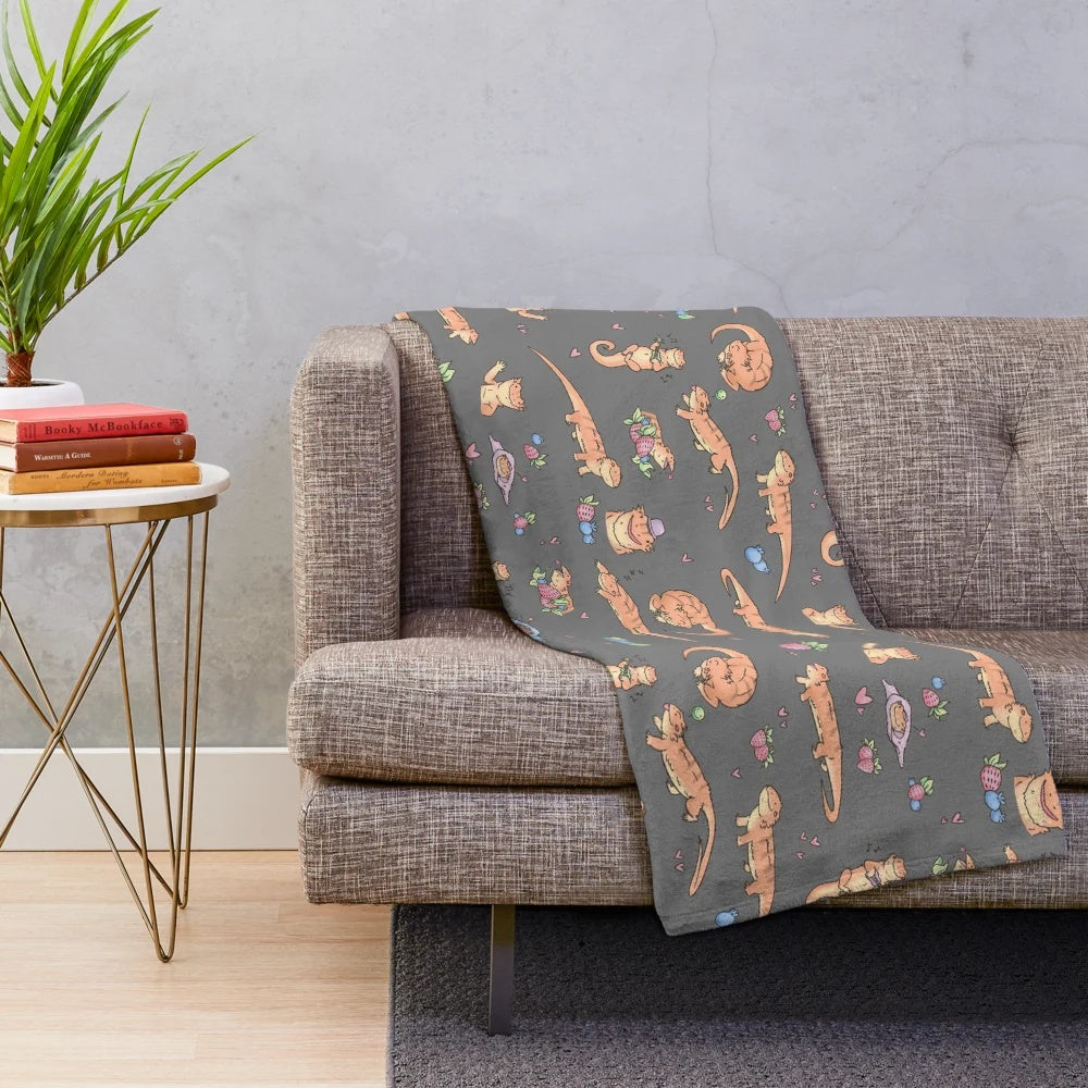 Cozy dragon-themed plush blanket with adorable bearded dragon design