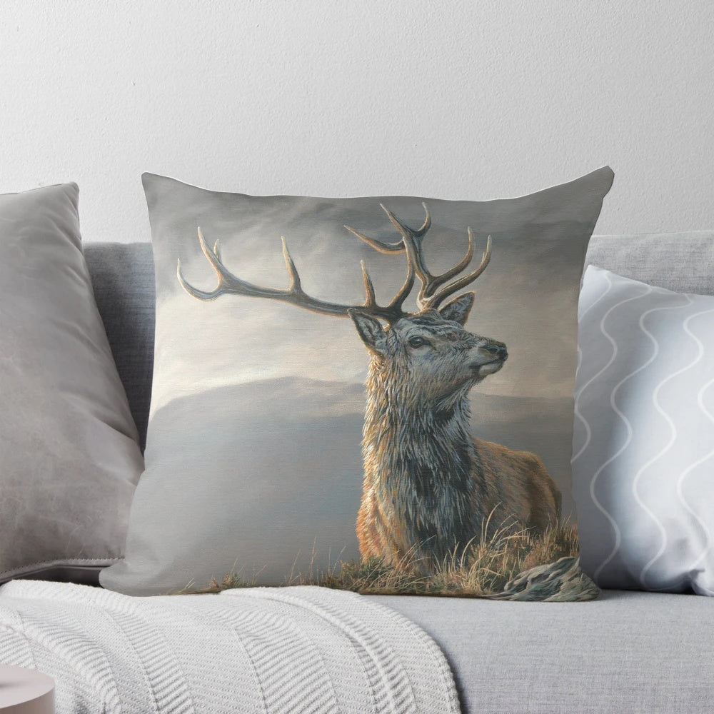 Detailed wildlife painting of a magnificent red deer stag in the Scottish Highlands