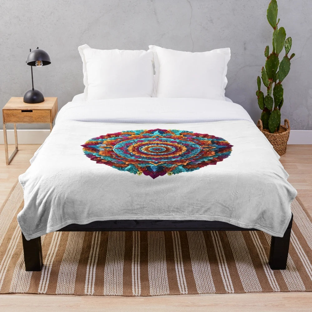 Mandala art inspired plush blanket with intricate patterns