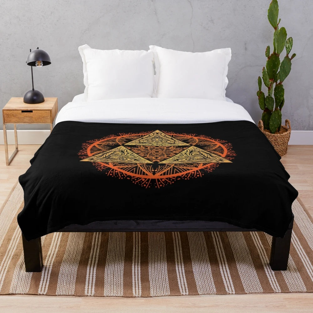 Mandala-patterned plush blanket with Zelda-inspired design