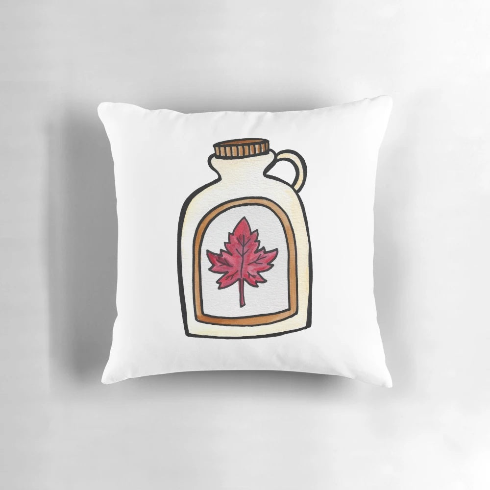 Maple Syrup Watercolor Decorative Pillow with Canadian Maple Tree Design