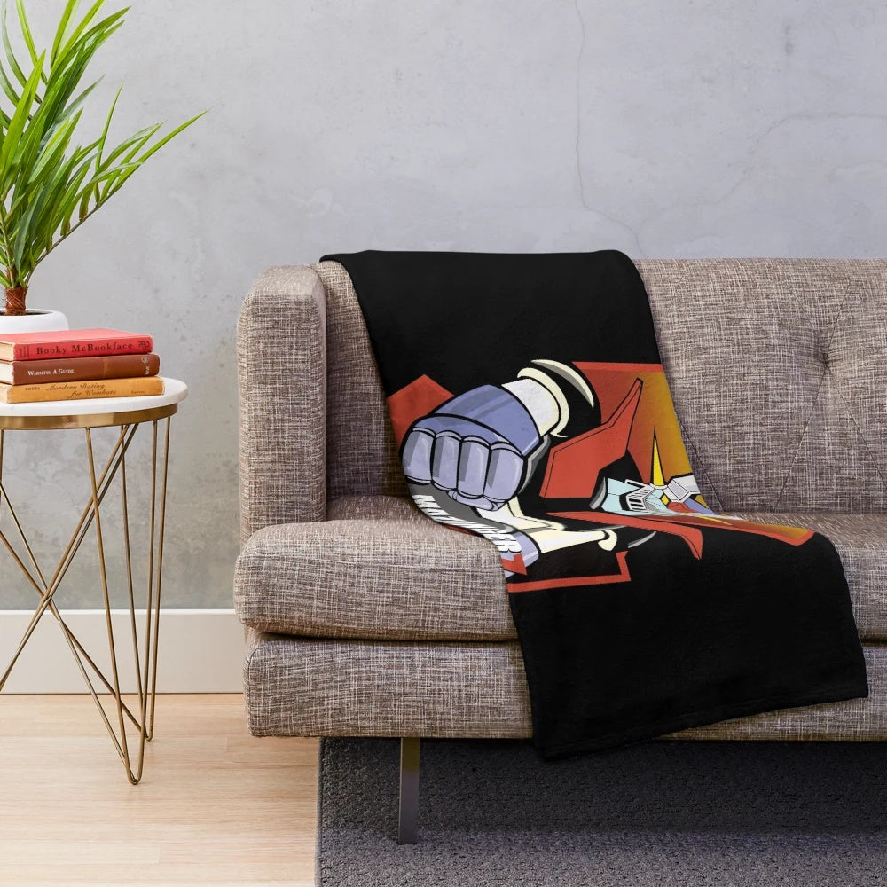 Mazinger Z inspired plush blanket with anime character design