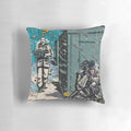 Metal Gear Solid comic book fan art pillow featuring a digital illustration of the Shadow Moses Island environment.